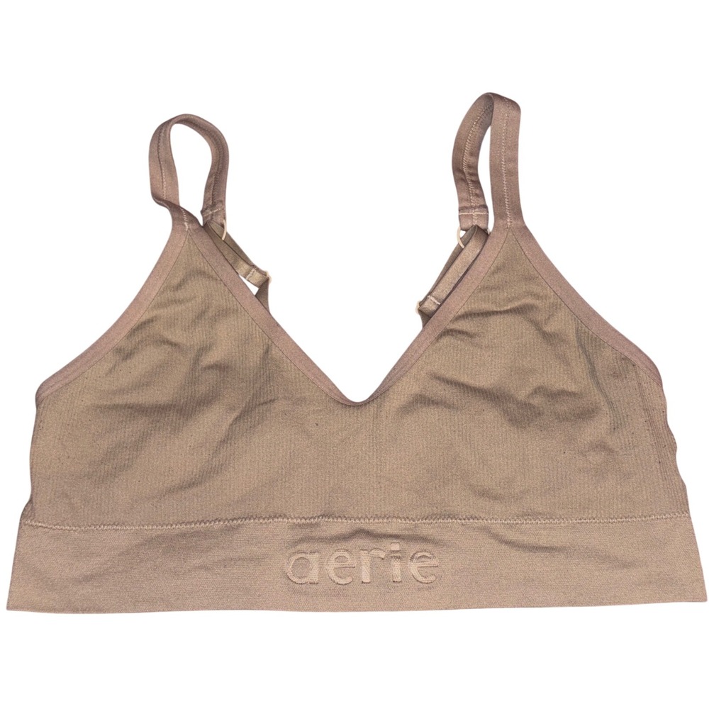 Aerie Womens‎ Beige Ribbed Bralette Unlined Wireless Stretch Bra Size Large